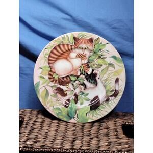 Vintage St. Martin Email de Limoges collectible Cat‎ Plate 8.5” glass